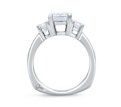 Classic Emerald Three stone Prong Set Engagement Ring