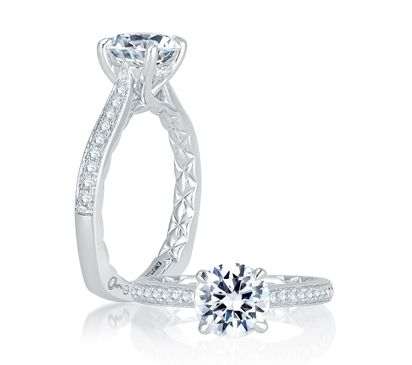 Exquisite Quilted Interior Four Prong Diamond Engagement Ring