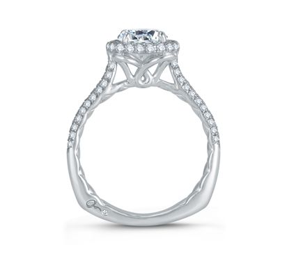 Micro Pave Halo Round Diamond Center Quilted Engagement Ring