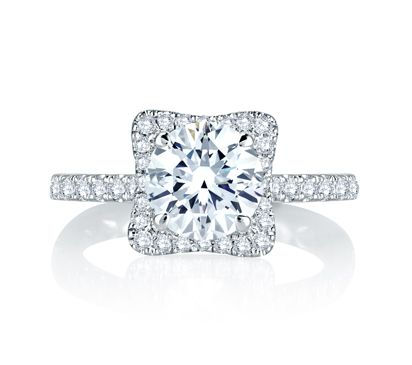 Square Halo with French Round Diamond Center Quilted Engagement Ring