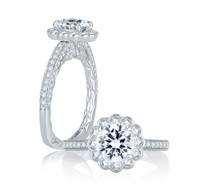 Floral Inspired Hand Set Pave Halo Quilted Engagement Ring