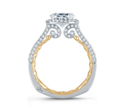 Two Tone Sophisticated Halo Diamond Quilted Engagement Ring