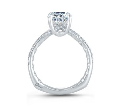 Unique Floral Split Shank Four Prong Round Diamond Quilted Engagement Ring