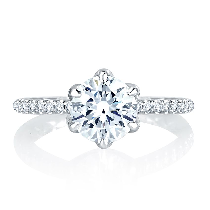 Floral Inspired Six Prong Halo Round Diamond Quilted Engagement 
