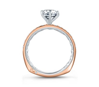 Two Tone Diamond Engagement Ring with Delicate Rose Gold Quilted Interior.