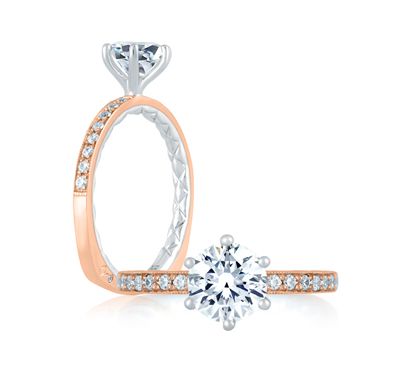 Two Tone Diamond Engagement Ring with Delicate Rose Gold Quilted Interior.