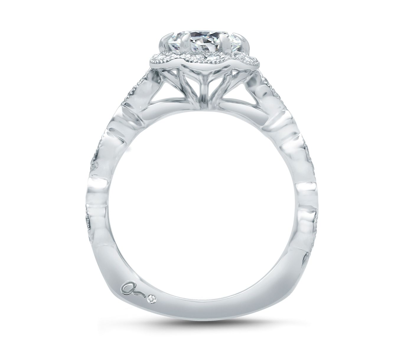 Floral Halo Alternating Shank Engagement Ring