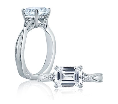 East/West Emerald Cut Modern Vintage Engagement Ring