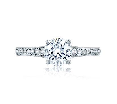 Two Tone Pave Diamond Band Solitaire Engagement Ring