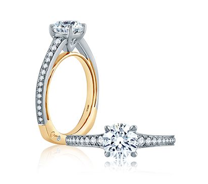 Two Tone Pave Diamond Band Solitaire Engagement Ring