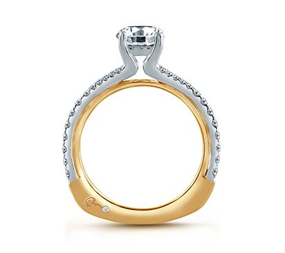 Pave Split Shank Two Tone Round Engagement Ring