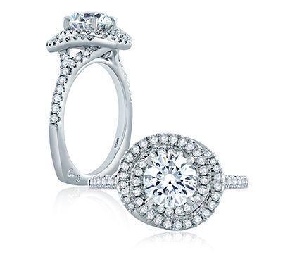 Continuous Double Halo Pave Engagement Ring