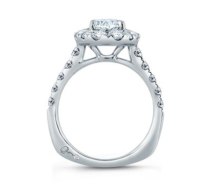 Large Melee Oval Halo Signature Shank Engagement Ring