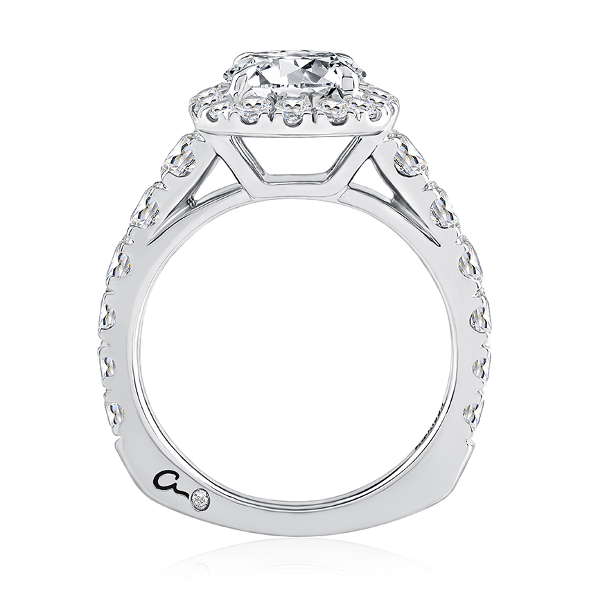 Cushion Shaped Diamond Halo Round Center Stone Diamond Engagement Ring