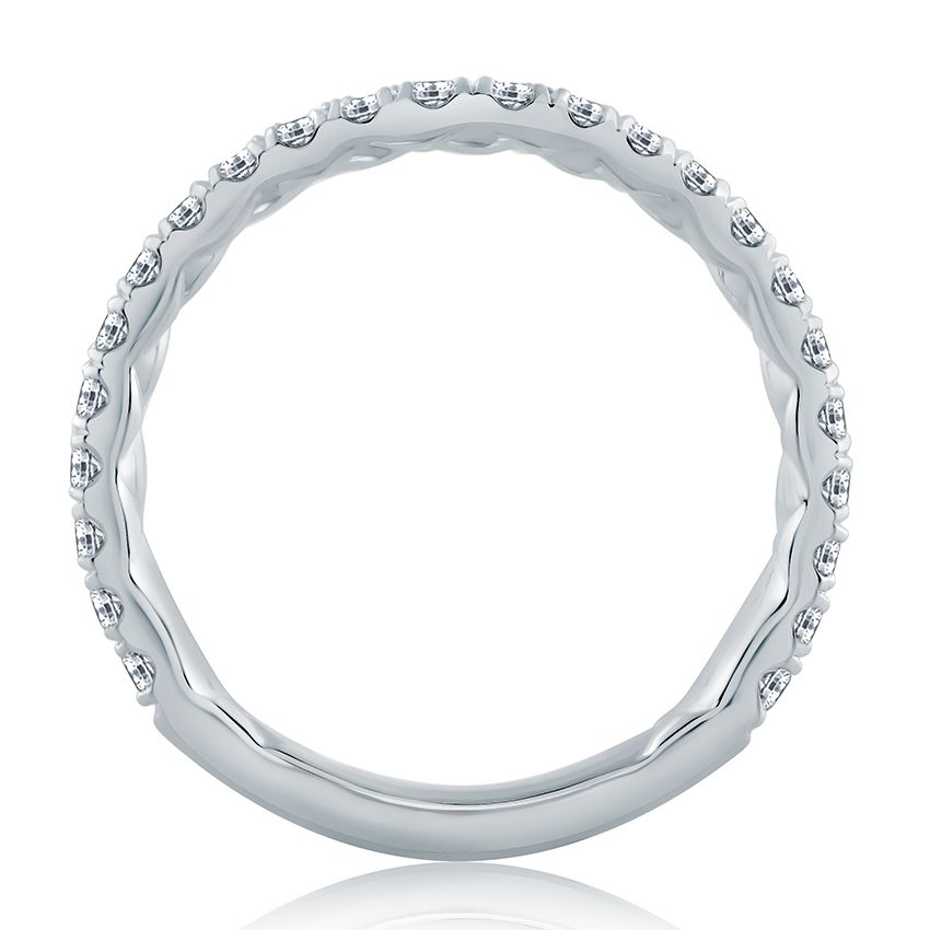 Classic Diamond Pavé Curved Wedding Band with Quilted Interior