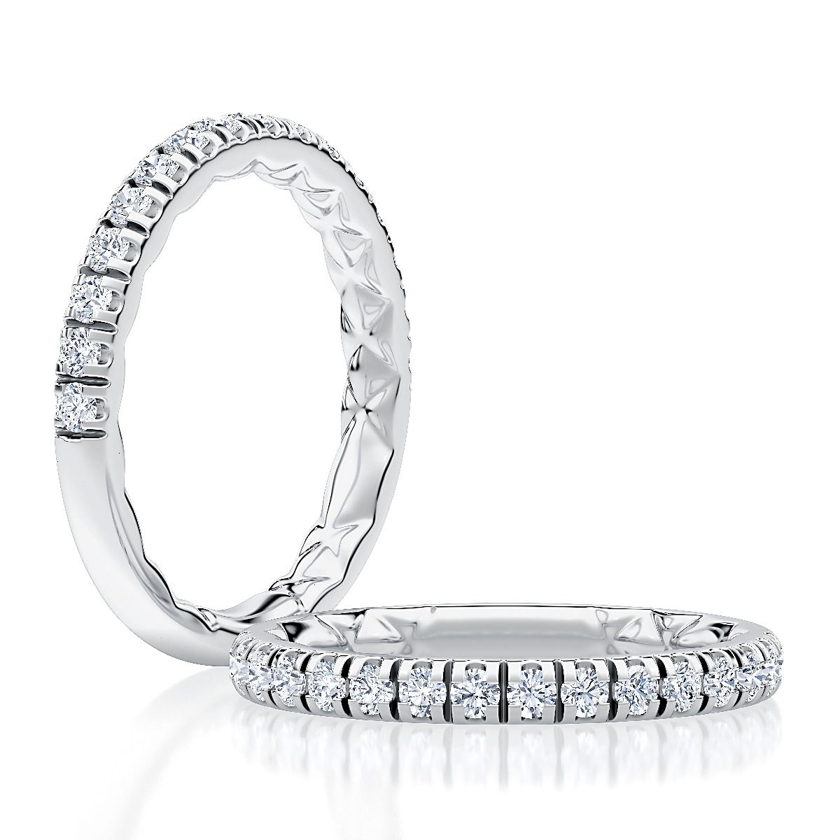 Halfway Round Diamonds Wedding Band with A.JAFFE Quilts™ Interior