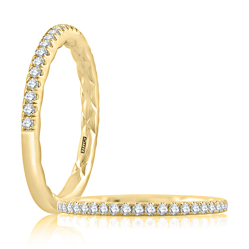 Classic Half Diamond Pavé Wedding Band with Quilted Interior