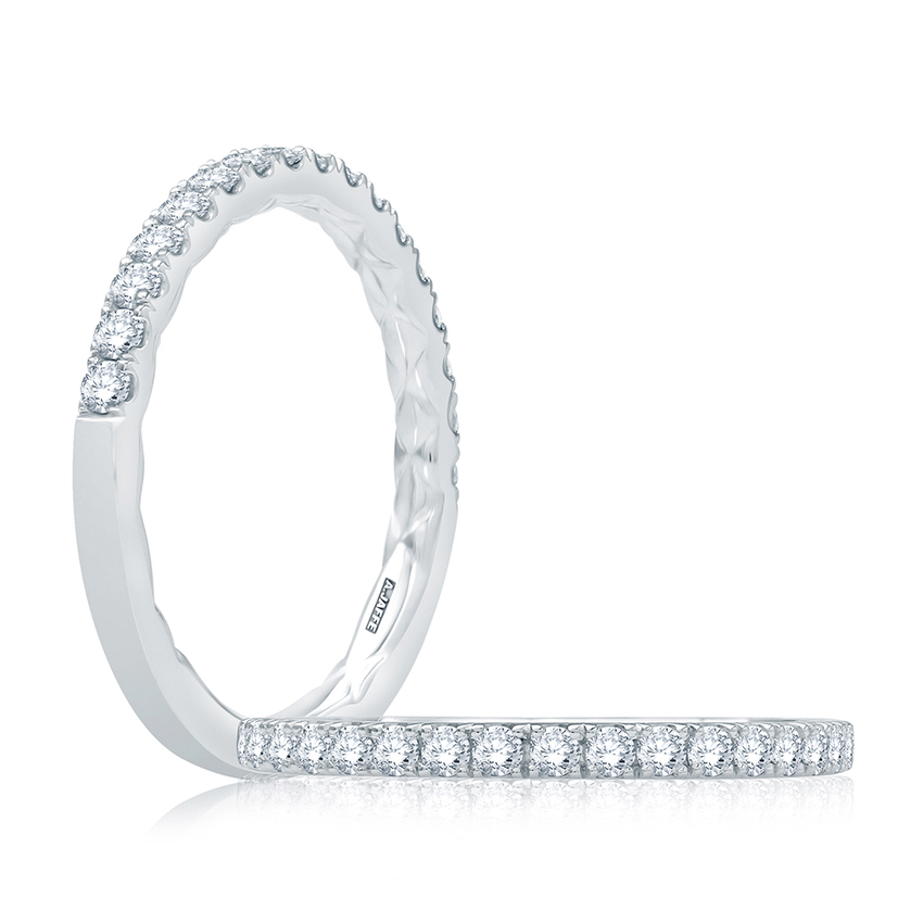 Half Diamond Pavé Wedding Band with Quilted Interior 