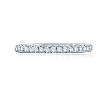 French Pave Quilted Interior Half Circle Wedding Band