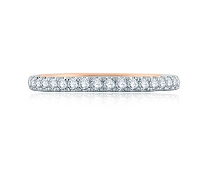 Two Tone French Pave Half Cricle Wedding Band