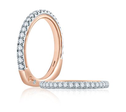 Two Tone French Pave Half Cricle Wedding Band