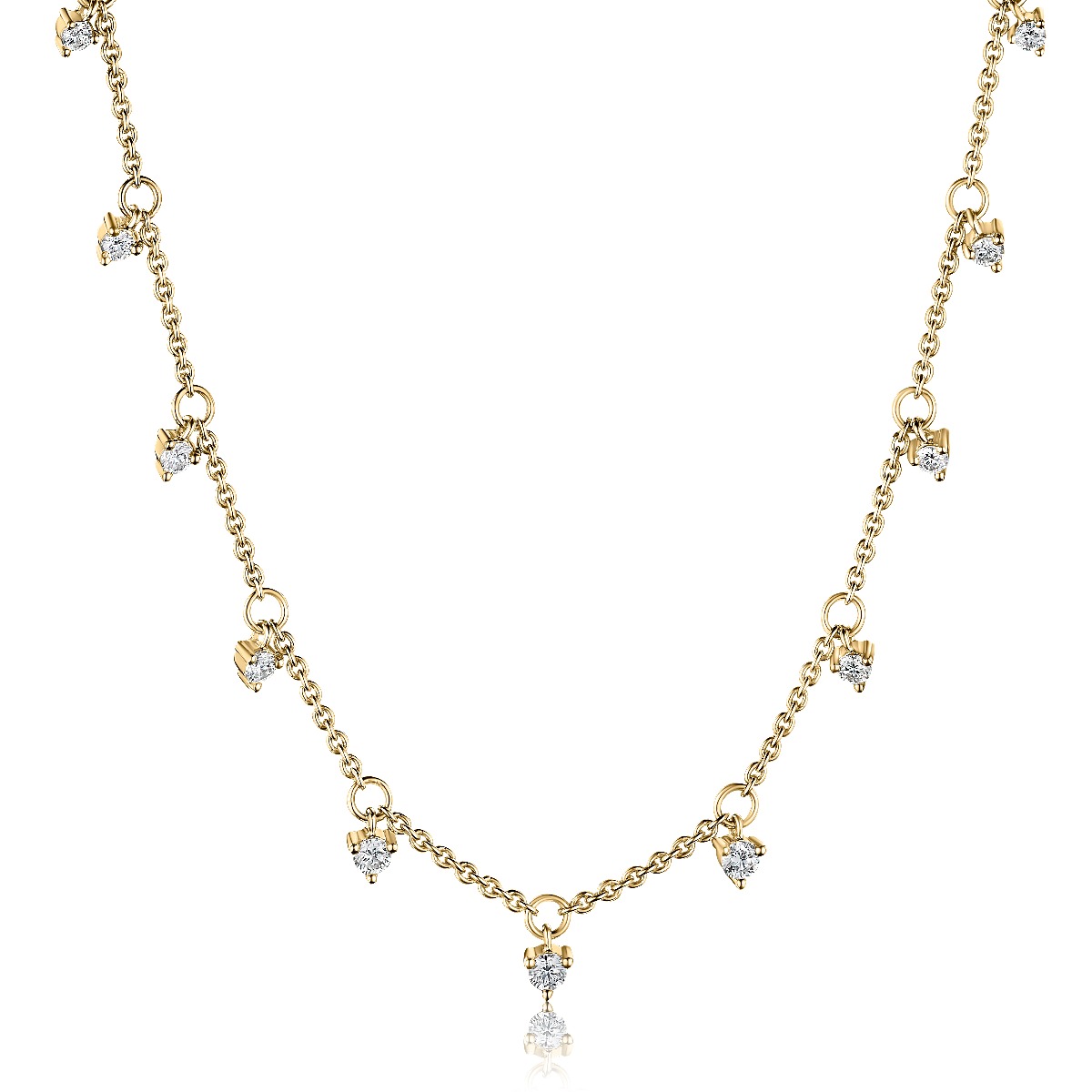 Three Prong Set Floating Round Diamonds Chain Necklace