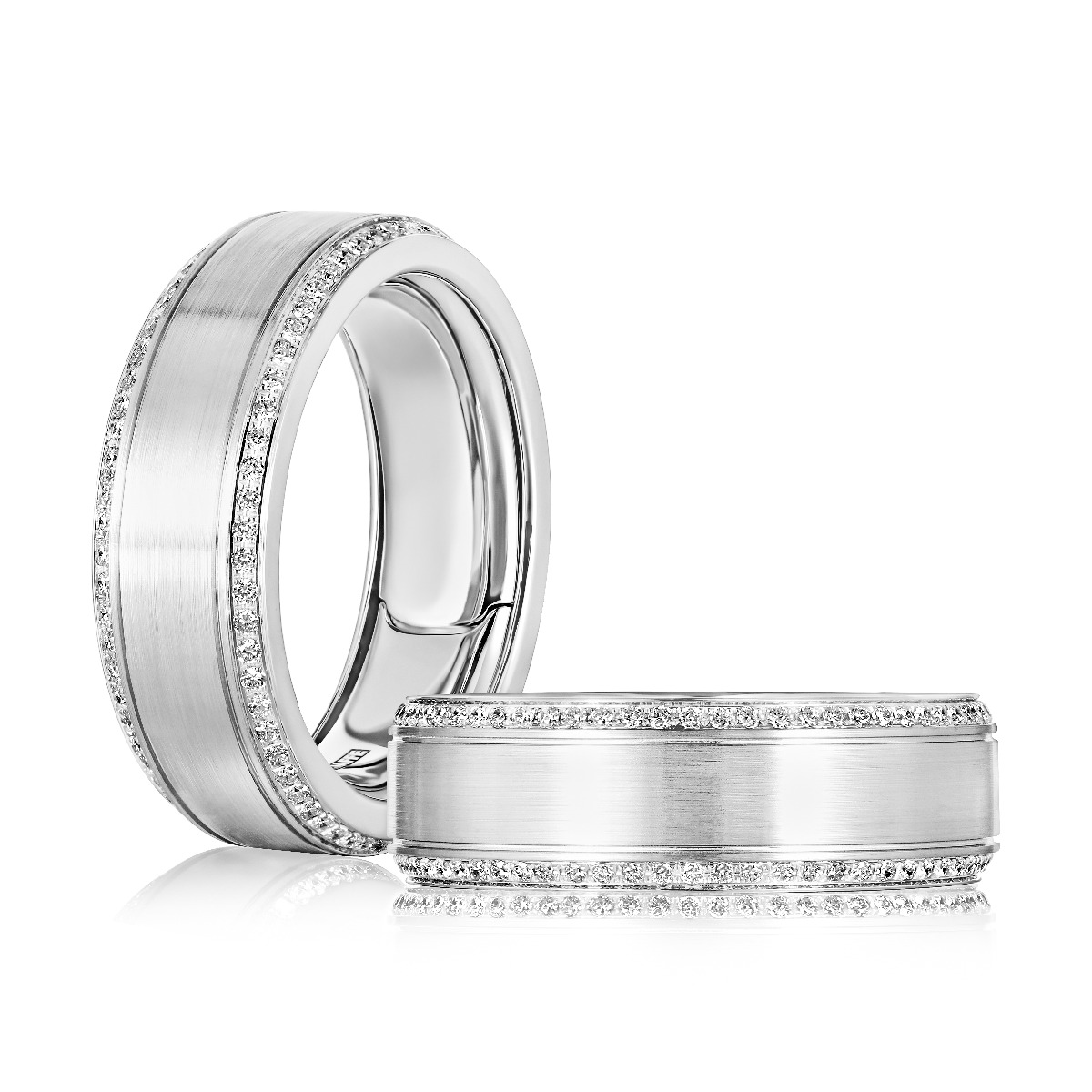8 mm White Gold Satin Center with High Polish Beveled Edges