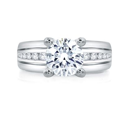 Classic Wide Channel Set Round Center Engagement Ring