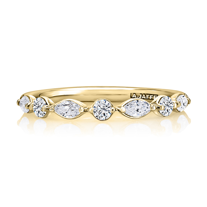 Delicate Halfway Alternating Round and Marquise Diamond Wedding Band