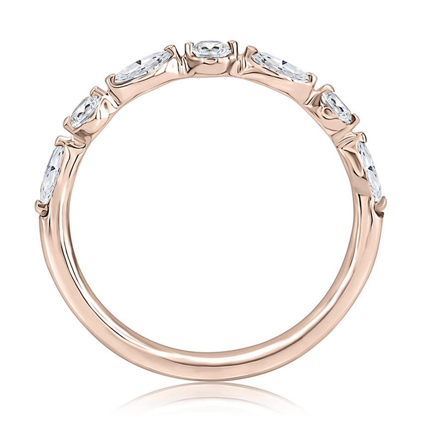 Delicate Halfway Alternating Round and Marquise Diamond Wedding Band