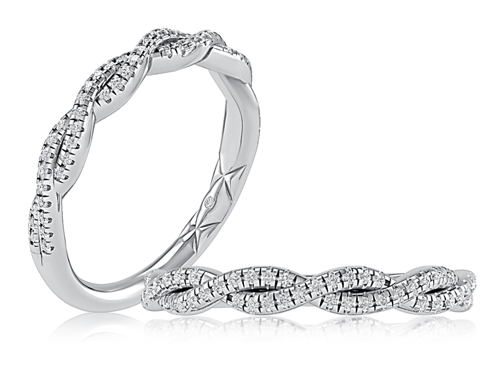 Alternating Double Row Diamond Studded Wedding Band