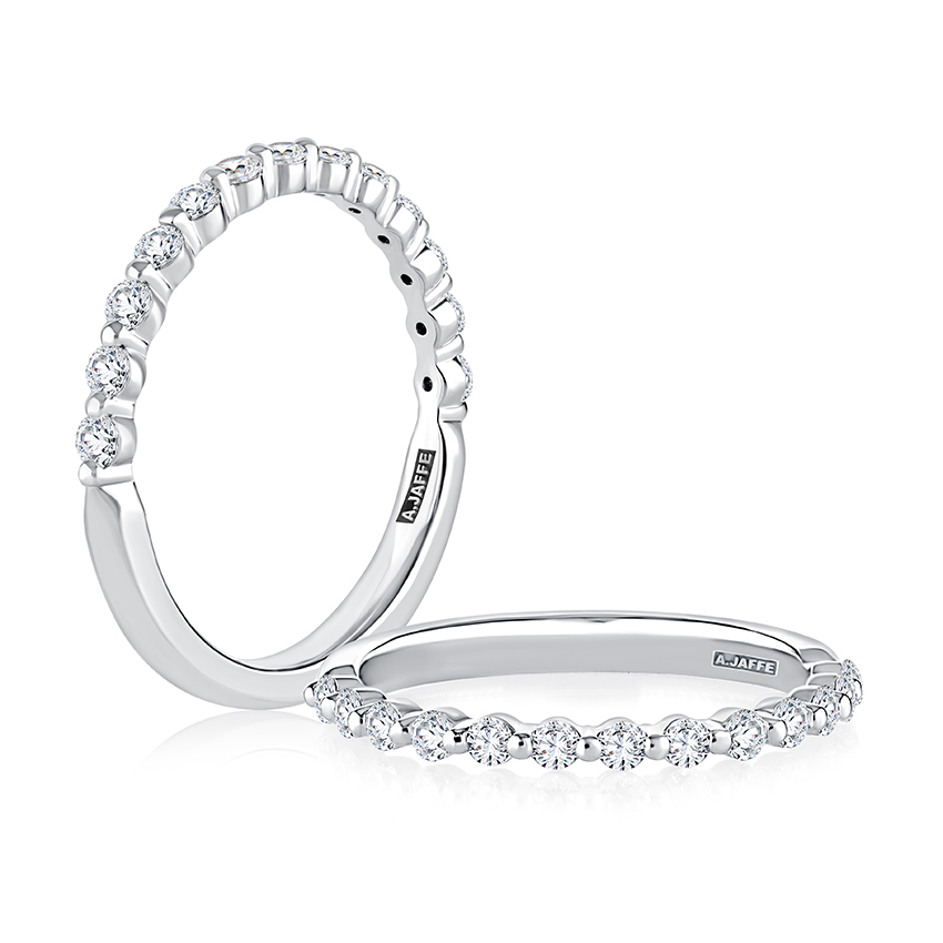 Delicate Shared Single Prong Halfway Diamond Wedding Band