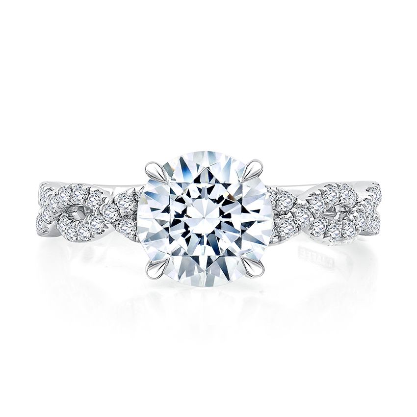 Round Cut Pave Diamond Scalloped Crossover Engagement Ring