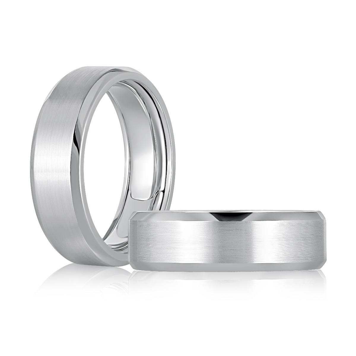 6mm White Gold Satin Center with High Polish Beveled Edges